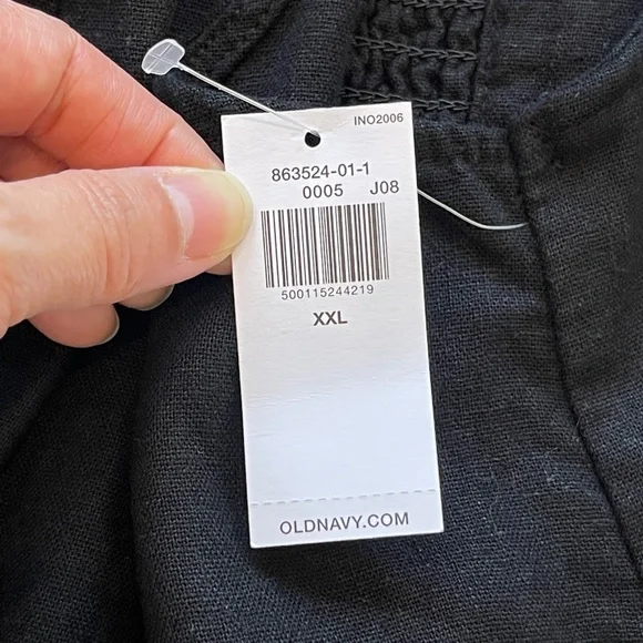 Old Navy Dress Women's XXL Babydoll Linen Blend Sleeveless Midi Pockets Black - Picture 7 of 14